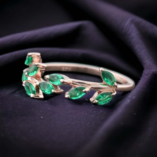 emerald wedding band marquise cut green stone solid gold adjustable band nature-inspired leaf ring may birthstone gift for her4