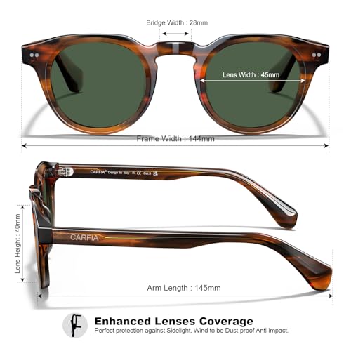 Image of CARFIA Retro Sunglasses for Men Polarized UV400 Protection, Cool Round Acetate Fashion Shades