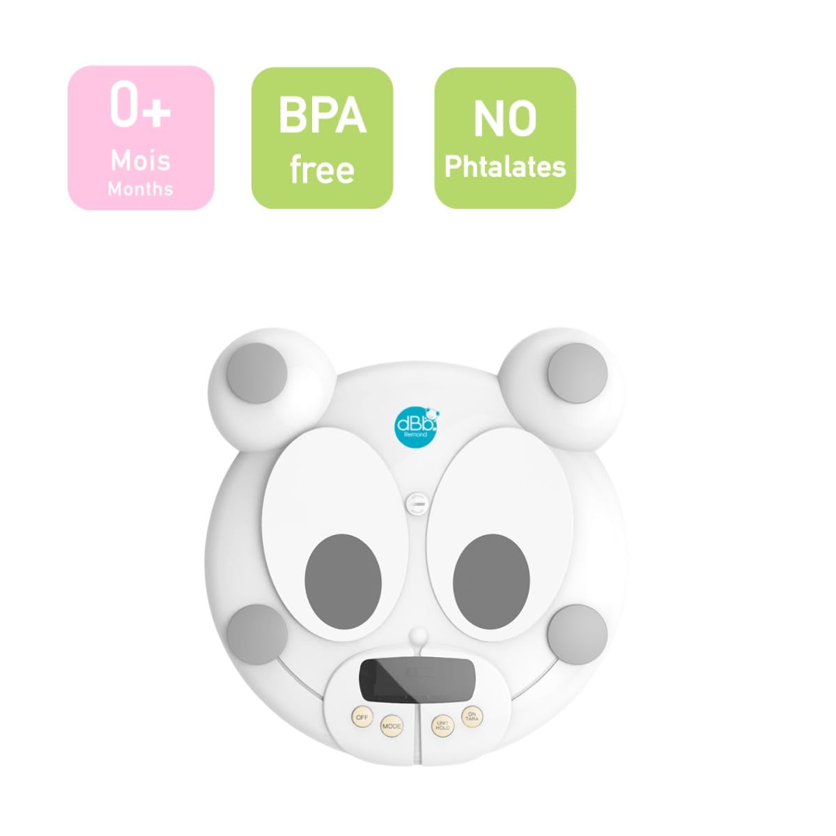 dBb Remond - Pèse Bébé Électronique - Balance Numérique Nouveau-Né Jusqu'à 20 kg - Précision 10 gr - Fonctions Tare & Poids-Bloc - Plateau Amovible - Affichage LCD - Blanc