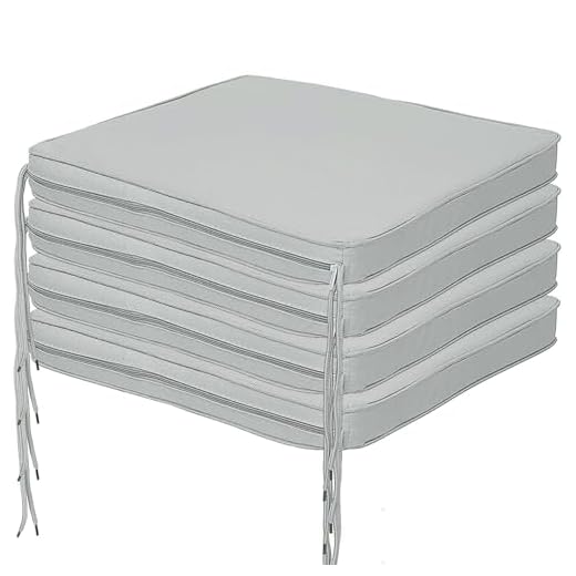 Brillars Cushion Outdoor Seating Non-Slip Garden Patio Chair Cushions Indoor Furniture Seat Pads With Ties, Water Resistant Zip Cover (16"x16"x2") 40x40x5cm (Grey, Pack of 4)