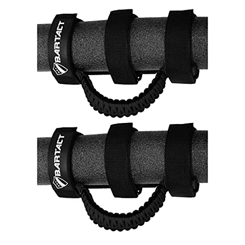 Bartact Roll Bar Grab Handles Compatible with Jeep Wrangler JL, JK, TJ, YJ, and Jeep Gladiator 1955 2023 Upgrade Metal Buckle, Strong & Durable Paracord Grip Handles for Roll Bar - Black/Black