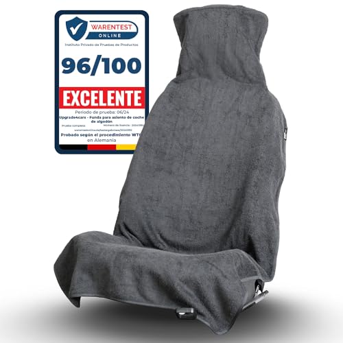 Upgrade4cars Funda de Asiento Delantero para Coche Anti-Sudor Gris | Cubre-Asiento Universal en Algodón Anticalor | Protector Asientos Delanteros Transpirable per Verano