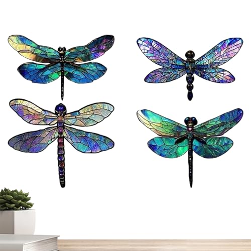 Wisylizv fly - Arte de pared con mosca, decoración de pared, 4 unidades, decoración de jardín de madera, decoración decorativa para exteriores, para mujer, terraza y exterior