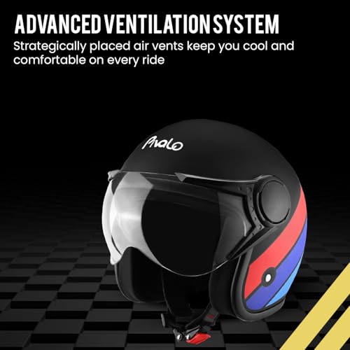 Image of Pivalo 580MM Star Half Face Helmet with Outer Clear Visor Matt Finish Scratch Resistant Open-Face for Bike Scooty Riding Men and Women - Pack of 1