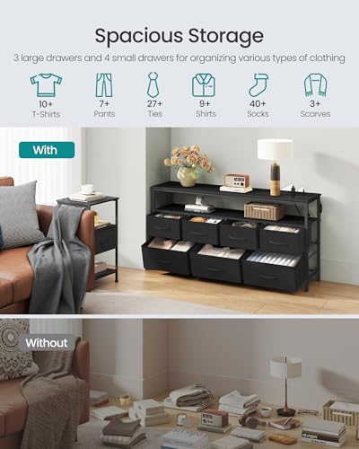 Image of SONGMICS BELLAH Collection - Dresser for Bedroom with App-Controlled LED Lights and Charging Station, Chest of Drawers, TV Stand, 7 Drawers, Shelf, Modern, Ink Black ULGS733BH02S
