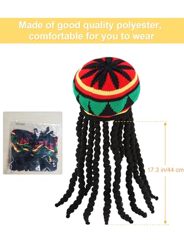 SATINIOR 3 Pack Rasta Hat with Black Dreadlocks Wig Rasta Wig Cap for Costume Accessory
