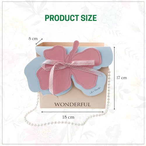 Image of 3D Floral Bag With Pearl String Handle - 10 Nos For Flowers & Gifts - Blue & Pink Flower