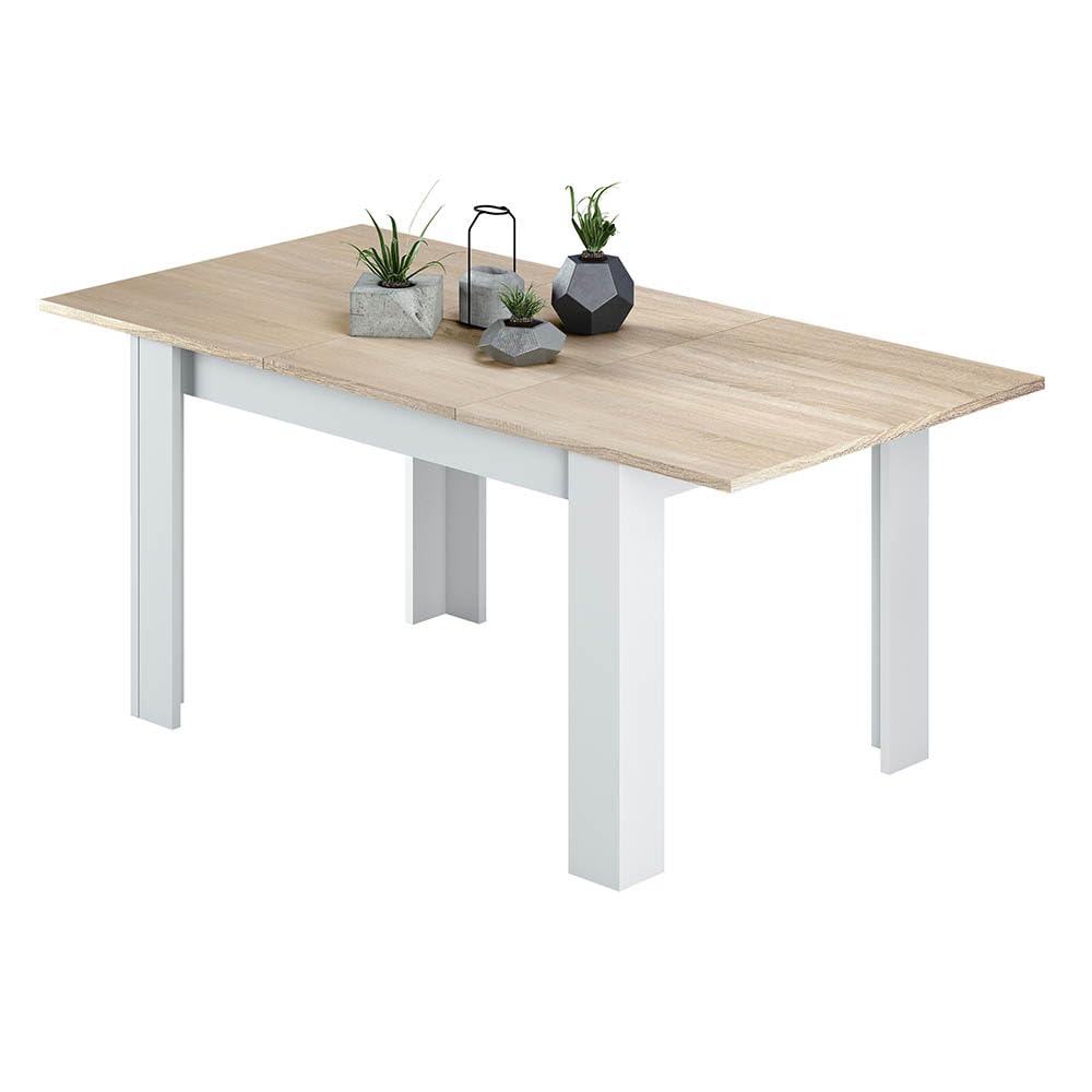 Loungitude - Rozsuwany stół do jadalni L140/190 cm - biały/dąb