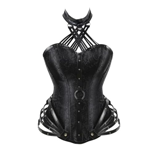 Corset moulant sexy rétro punk noir en taille S pour femme