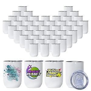 12 oz Sublimation Tumblers, 50 Pack Sublimation Wine Tumbler Blanks, Double Wall Sublimation Tumblers with Lid, Straight Stainless Steel Sublimation Wine Cups