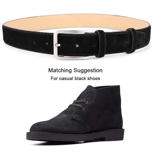 Image of Men's Belt Casual Genuine Leather Suede Belts for Men 1 3 /8 inch Wide Elegant Golf Dress Belt