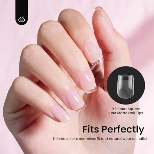 Image of Beetles Extra Short Square Nail Tips: 576PCS 12 Sizes XS Short Square Half Matte Clear False Acrylic Press on Nails Tips Pre-Shape Full Cover Nail Tips Nail Extension DIY