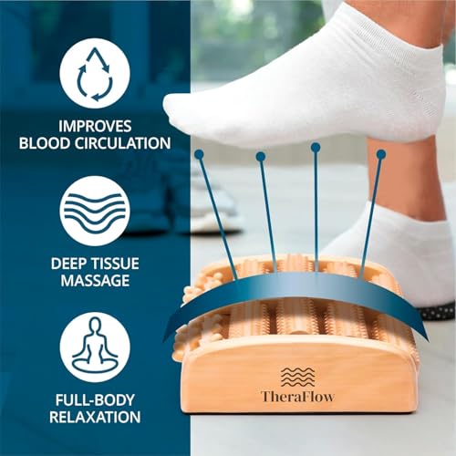 TheraFlow Wooden Foot Massager Roller - Acupressure Plantar Fasciitis Massager, Wellness & Walking Gifts for Women & Men, Foot Massagers for Pain and Circulation (Plus Reflexology Chart) - Image 2