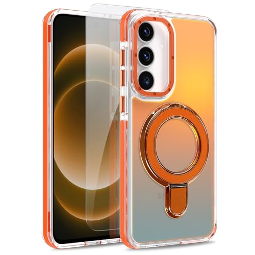 Image of Magnetic for Samsung Galaxy S25 FE 5G Case with Stand [Compatible with Magsafe] [Cute Fluorescent Design] [1 Screen Protector] Slim Translucent Matte Case for Galaxy S25 FE 5G 6.7 inch, Orange