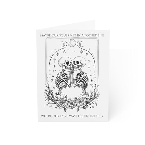 Skeletons Poetry Romantic Valentine's Day Greeting Card, Halloween Gothic Anniversary Card, Greeting Cards, Birthday Cards for Him Her, Love Note