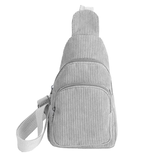 GUSXPPD Crossbody Damen, Klein Brusttasche, Cord Sling Bag, Vielseitige Brusttasche mit Verstellbarem Schultergurt für Outdoor Sport Reise Laufen Schule Einkaufen Spazierengehen (Grau)