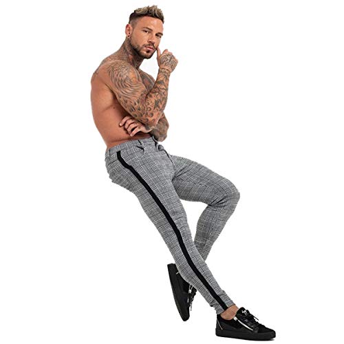 Men's Gray Plaid Slim Fit Stretch Flat-Front Skinny Dress Pants3