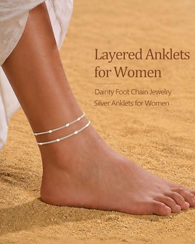 Image of FUNEIA Gold Silver Ankle Bracelets for Women Waterproof 14K Gold Plated Anklets for Women Non Tarnish Dainty Layered Beaded Heart Anklet Set Summer Beach Foot Chain Jewelry Gifts Trendy Stuff
