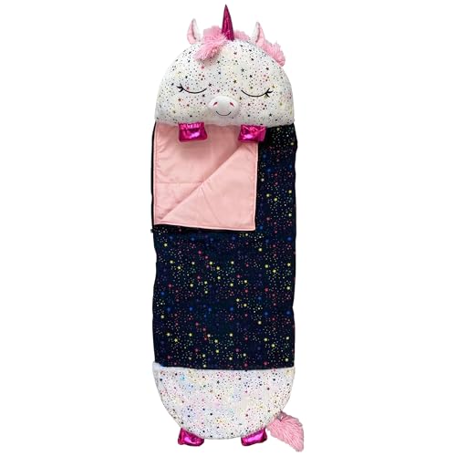 happy nappers pillow amp sleepy sack- comfy cozy compact super soft warm all season sleeping bag with pillow- medium 54 x 20 shimmer unicorn