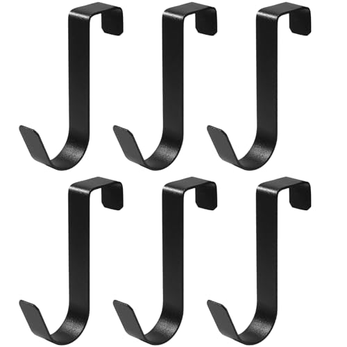 PHITUODA 6 Pack Over The Cabinet Door Hooks Black Towel Hook Over Bathroom Frameless Glass Door Office Kitchen Towel Coat J Hooks for Hanging