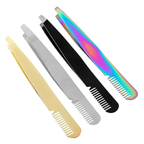 Outanaya 4Pcs Professional Eyebrow Tweezers Hair Removal Tweezers for Women Ergonomic Grip for Precision for Eyelash Extensions and Facial Hair Removal