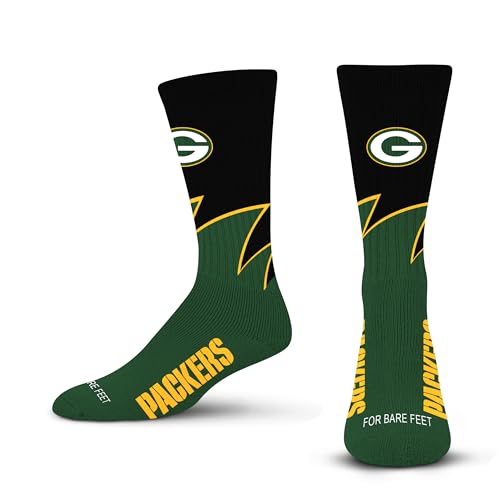 For Bare Feet NFL GREEN BAY PACKERS Black Wave Crew Sock Team Color YOUTH