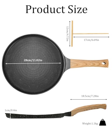 Foto von Exyvox Schwarz crepe pfanne 28cm Antihaftpfanne pan Pfannkuchen flache Pfanne mit Schweizer Granit Antihaftversiegelung, Bakelitegriff, Induktions Kompatibel, PFOA-Frei