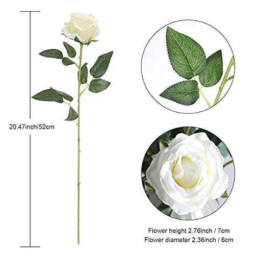 Hawesome 12Pcs Artificial Silk Flowers Realistic Roses Bouquet Long Stem For Home Wedding Decoration Party (12Pcs-White) #TOP1