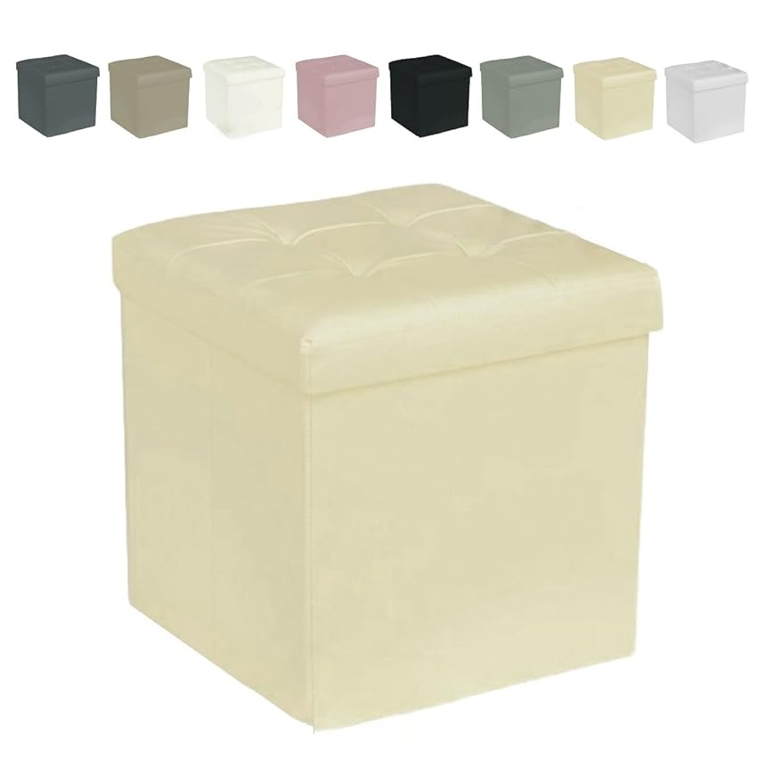 GX GARGIX Puff Pouf Contenitore Quadrato velluto Baule 38X38cm Trapuntato (dSSEL-BEIGE)