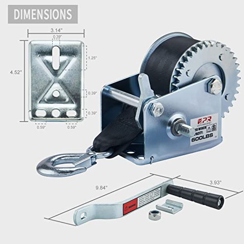 Openroad 600Lbs Hand Winch Boat Winch, Hand Crank Winch With 6M (20Ft) Strap Manual Winches, Two-Way Adjustable Boat Trailer Winch, Corrosion Resistant Towing Winches (600Lbs) #TOP6