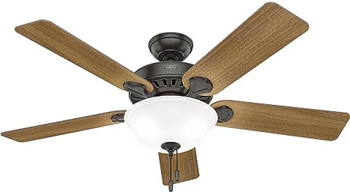 Hunter 52 inch Indoor Ceiling Fan with LED Light - Bronze Ceiling Fan with Pull Chain, For Bedroom or Living Room, Standard Mount, No Remote, 5 Blades, Includes Bulbs - Pro's Best 52726, Noble Bronze
