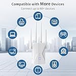 WiFi Booster de signal d'extension, 2025 WiFi Extendeur AC1200Mbps Double bande (5,8 GHz/2,4 GHz), WiFi Booster avec le port Ethernet pour les couvertures d'accueil jusqu'à 10000 Sq.ft, compatible avec plus de dispositifs
