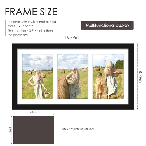Image of DUENPY 2-Pack 8x16 Collage Picture Frames, 5x7 Collage Picture Frame Displays Three 5x7 inch Photos, or 8x16 (Without Mat) for Available Horizontal Wall Mounting Display and Vertical, Black