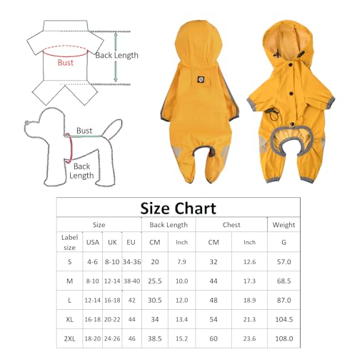 Amexo Regenmantel für Hunde Hunderegenmantel Wasserdichte mit Kragenloch Einstellbare 4-Beine Haustier Poncho Hund Regenmantel mit Kapuze Reflektierendem Streifen für Kleine Mittelgroße Hunde (2XL)