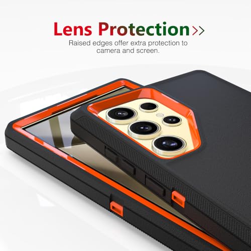 Image of Case for Galaxy S24 Ultra, Heavy-Duty Tough Rugged Shockproof Drop Protective Cover Cases for Samsung Galaxy S24 Ultra, Black+Orange
