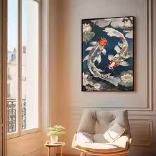 Affiche Feng Shui poisson koï 30x45cm avec cadre noir pour salon
