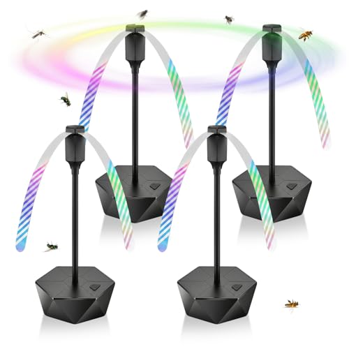 Fliegenwedler 4er-Set ohne Chemie Fliegenabwehr und Wespenabwehr für Tisch Grill und Garten Batteriebetrieben Fliegenvertreiber