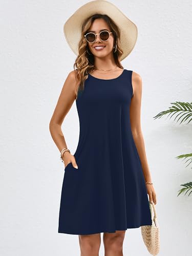 Image of KORSIS Summer Dress for Women Casual T Shirt Tank Dresses Sleeveless Swing Flowy Ladies Beach Vacation Sundress with Pocket
