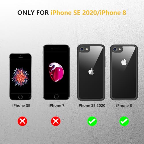 Image of Miracase for iPhone SE Phone Case 3rd /2nd Generation 2022 2020 Full-Body with Built-in Glass Screen Protector, Heavy Duty 360 Protective Shockproof Bumper Cover for iPhone 8 /SE 4.7 Inch, Black