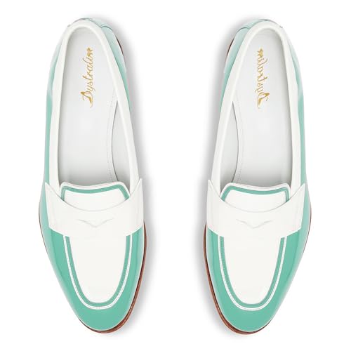 Image of Women Patent Slip On Loafer Flats Two Tone Round Toe Flat Heel Penny Loafers Casual 1 inch Low Heel Loafer Dress Shoes Oxford Comfort Chic Colorblock Office Ladies 4-11 M US