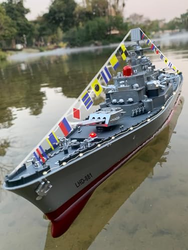 Ssccgym 23.6' Inch Remote Controlled Warship Battleship 10km/h 4WD 2.4G RC Controlled Ship...