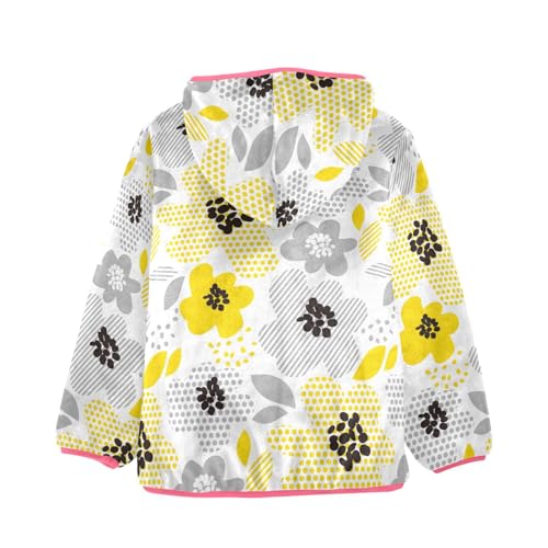 OTVEE Yellow Gray Abstract Flowers Kids Hoodie Jacket Fall Spring Full Zip Warm Outwear Coat2