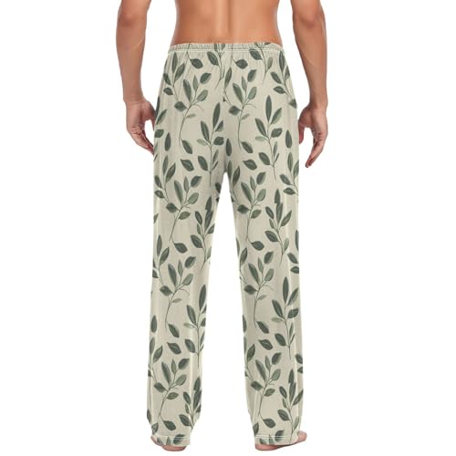 Green Leaves Men's Pajama Pants Soft Lounge Lightweight with Drawstring and Pockets2