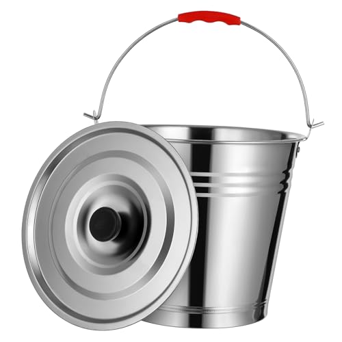 Happyyami Ash Bucket with Lid and Large Capacity Bbq Charcoal Holder Stainless Steel 8l 28cm Thick Coal Storage Bucket for Outdoor Fire Pit and Indoor Wood Stove