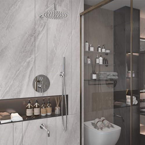 Juego de grifería para ducha Clihome de 10 pulgadas con conjunto completo que incluye ducha fija cuadrada, ducha de mano, cuerpo de válvula y kit de acabado en cromo miniatura 6