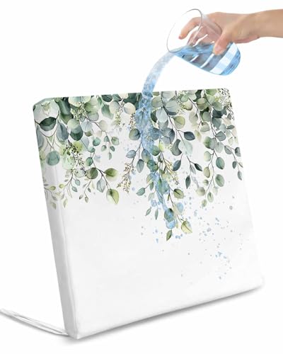 2 Pack Eucalyptus Leaves Waterproof Cushion Covers with Ties, Outdoor Patio Chaise Lounge Chair Seat Cushion Slip Covers Replacement(Only Cover) Summer Vintage Rustic Botanical 22