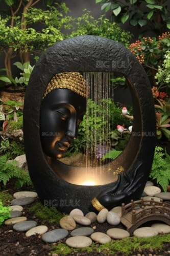 Image of Buddha Face Fiber Indoor Outdoor Fountain with Led Lights for Home Decor and Office Decoration Or Gifting (90 cm X 35 cm X 60 cm) (Buddha Face)