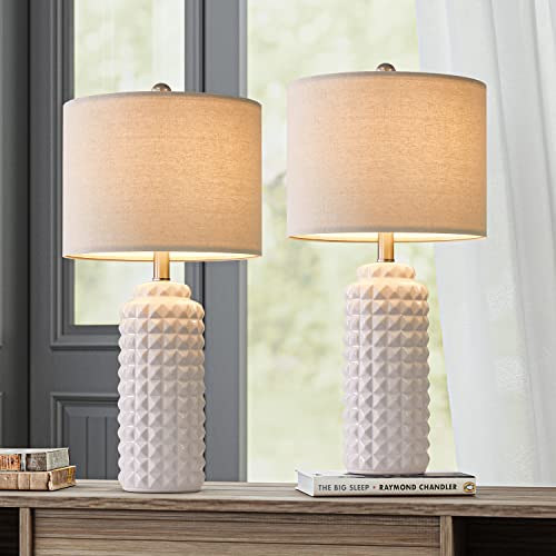 G-Safava 24.5 Inch Modern Ceramic Table Lamp Set Of 2, White Diamond Pattern Bedside Lamp Tall Nightstand Lamp Farmhouse End Table Lamps For Living Room Bedroom（White Blue Green） #TOP2