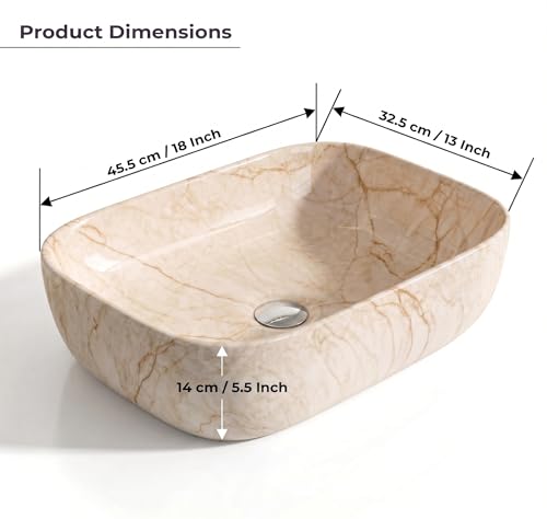 Image of Designer Ceramic Wash Basin For Bathroom | Over Counter Bathroom Basin | Counter Top Bathroom Sink | Wash Basin For Restaurant, Hotel (18 x13 x 5 Inch) (142)