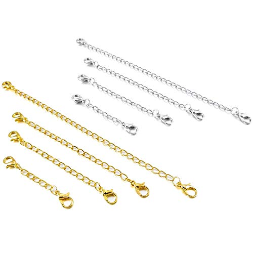 Cocorina Necklace Extenders 6 or 8 Pack of Gold & Silver Tone Lobster Clasp Extensions for Necklaces and Bracelets